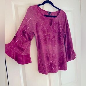 Sami & Jo Women’s Small, Trumpet Sleeve Sequin Shirt Tunic, Medium Weight Pink